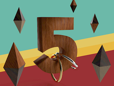 Wooden Five 3d 5 anniversary dimension five floating number wood