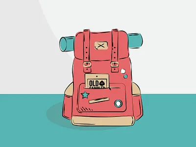 Backpack adventure backpack hiking illustration knapsack pen tool vector