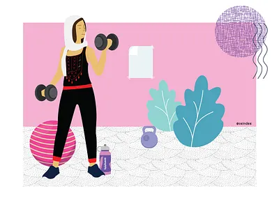 Weight Training character hijab lifting weights muscles muslim strong woman women working out workout