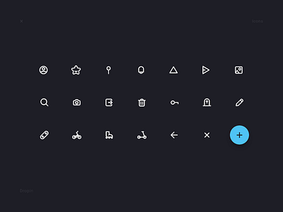 DropIn - Icons Set add animation app arrow camera delete edit favorite icon notification profile search skate ui ux vector