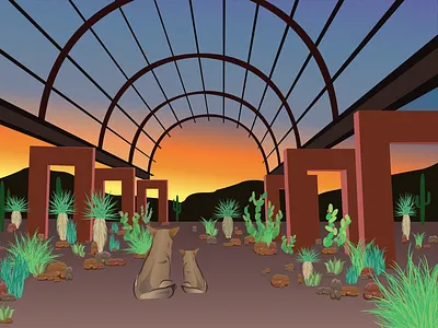 Desert Botanical Coyote Sunset agave architecture arizona art building cacti cactus coyote desert design drawing endangered fyresite illustration illustrator mountain phoenix plants sunset