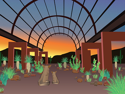 Desert Botanical Coyote Sunset agave architecture arizona art building cacti cactus coyote desert design drawing endangered fyresite illustration illustrator mountain phoenix plants sunset