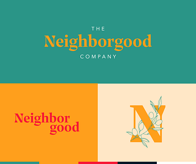 The Neighborgood Company brand design brand identity design olive branch olives wordmark yellow