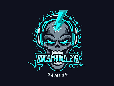 Electric Skull Mascot eSports Custom Logo Design branding custom electricity esport eyes gaming headset icon identity illustration lightning logo mascot shock skull static teeth