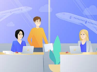 AirLaw.Pro team compensation design flight illustration illustration art plane team ui vector