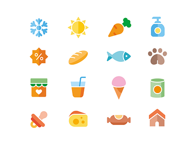 Icons for Groceries App 🛒 flat design flat icons flat ui food globus groceries grocery app grocery list icon icon design icon set simple supermarket ui elements