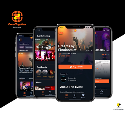 ComeTogether.Network blockchain design events music tickets ui ux