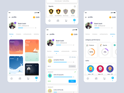 Game profile achievements cards game ios iphonex missions presentation profile statistics themes