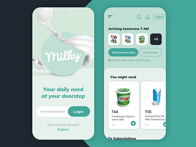 Milky - Ordering milk in daily basis [ Concept design ] app fresh green health layout organic visual design