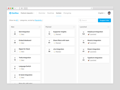 Conflux: Public view - Kanban conflux feedback ideas kanban manage suggest ui ux