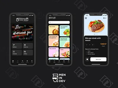 Application for ordering food delivery from a restaurant app concept dark ui delivery app food app meal ui