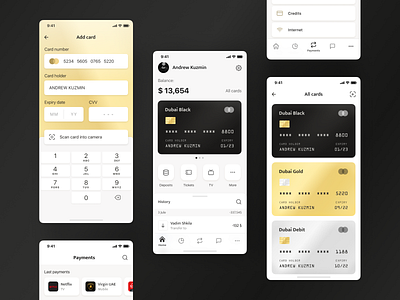 Dubai Bank Mobile App arabian arabic bank app bank card banking black card card design clear crypto wallet dubai finance gold gold card golden minimalistic mobile app mobile bank premium premium design wallet