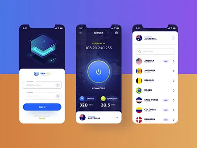 Vpn App Ui Exploration 2019 design trend app design clean creative design figma icon interface ios app minimal mobile app modern screen ui user vector vpn