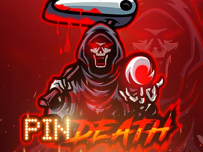 PIN DEATH ESPORTS LOGO art branding character design esports logo game gaming illustration logo mascot mascot logo streamer twitch vector