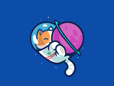 Space cat animal love planet cat hug character cute branding brand fun planet space illustration cute smile logo illustration outline