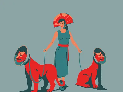 Land of red lions adobeillustrator animals art digitalart drawing girl illustration illustrator lions poster red vector wild