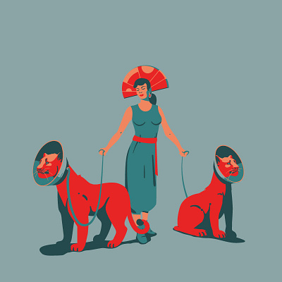 Land of red lions adobeillustrator animals art digitalart drawing girl illustration illustrator lions poster red vector wild