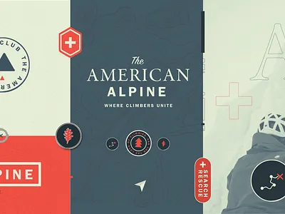 American Alpine Brand Refresh america american american alpine club arcteryx brand branding climbing design icons leaf logo outdoors patch pins practice makes rescue search topography trees woods