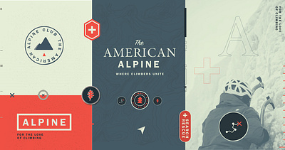 American Alpine Brand Refresh america american american alpine club arcteryx brand branding climbing design icons leaf logo outdoors patch pins practice makes rescue search topography trees woods