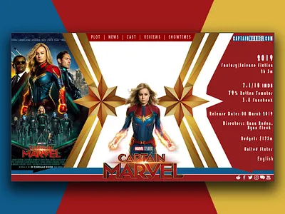 CaptainMarvel.com blue branding design flat illustration movie red ui uiux ux webdesign website yellow