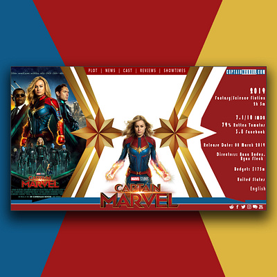 CaptainMarvel.com blue branding design flat illustration movie red ui uiux ux webdesign website yellow