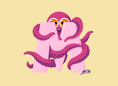 8 Legged M design illustration letter octopus procreate type