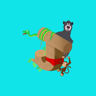 A-Z of Animated Movies/Series - J for Jungle Book 26daysoftype a letter a day alphabets disney graphic design illustraion isometric illustration j jungle book mowgli pixar series typography vector