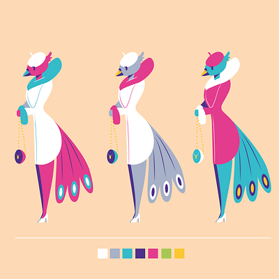 Miss peacock animation character characterdesign design flat illustration minimal vector