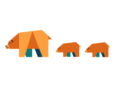 Momma Bear And Her Cubs animal animal design bear bear cub brown cub flat illustration vector yellow