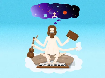 God of arts art arts character character design cosmos creative design dreams flat illustration illustrator vector