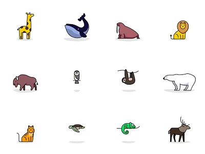 Animals 100dayproject 100dayschallenge 100daysofillustrationrp animals bison branding caribou chameleon design giraffe illustration lion owl polarbear sloth tiger turtle walrus whale