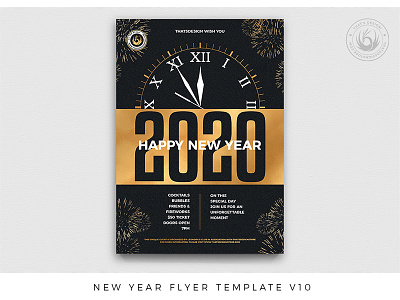 New Year Flyer Template V10 2020 black black and gold celebration classy clock countdown elegant gold golden invitation midnight new year new year eve new year party night nye nye flyer poster template