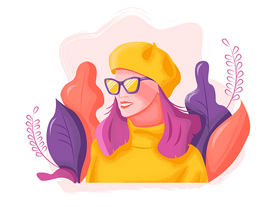 Sunny lady art artist design autumn design flat illustration sun