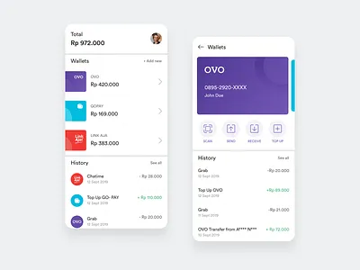 Fintech Digital Wallets - Design Exploration apps clean ewallet exploration fintech gopay indonesia link aja ovo product design ui uidesign ux uxdesign wallet