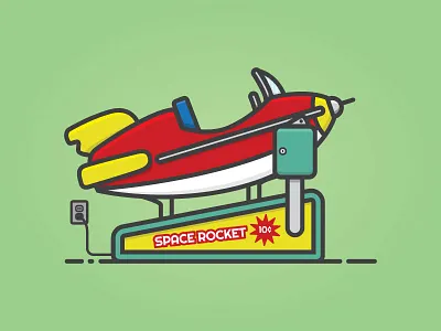 Coin Op Rocket Ship blast off classic coinop flat design flat vector grocery store illustration kiddie ride kids ride retro rocket spaceship vector vector art vectorart vintage