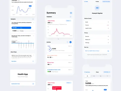 Health App UI Kit - Freebie app design fit free health interface mobile mobile app step ui ui kit ux