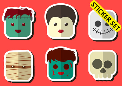 Halloween Sticker Set branding cartoon design flat halloween illustration logo minimal october scary ux vector vector art