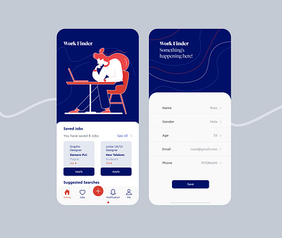 Job Finder Application creative illustration interaction mobile mobile app mobile app design ui user experience userinterface ux