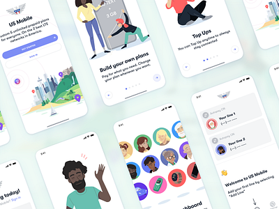 Onboarding app branding design flat flight flow form green illustration intro ios mobile onboarding start steps telecom