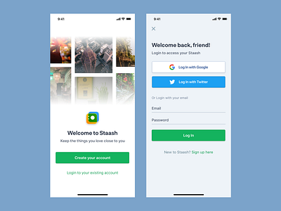 Staash Login app green iphone login signup social