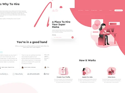 Hire Super Mama. Hunt mums platform business design hiremum hiring homepage hr interface landingpage product startup ui ux