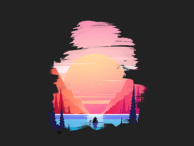 Alone at the Lake t-shirt design apperal brush design for sale graphic illustration lake shirt sunset tshirt vector