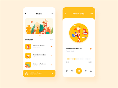 Music player app design education giraffe icon illustration kids music music player ui ux