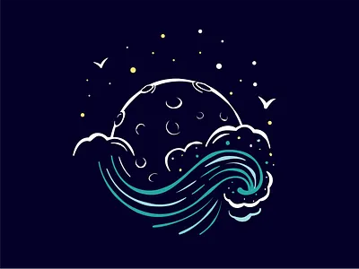 Full Moon Tide design friday the 13th full moon illustration moon moonlight ocean tidal tide vector