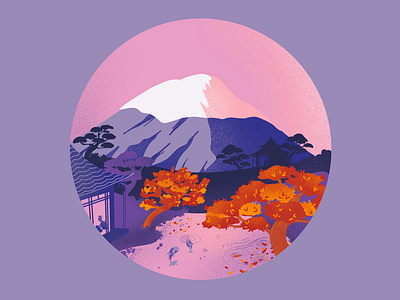 Japon 🌸 colors digitalart flat fuji gradient homepage illustration japan landscape maple meditation moutain pink procreate pruple simple texture ux web zen