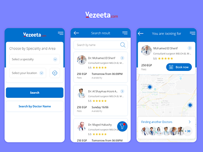 Vezeeta booking branding creative design doctor illustration map mobile app rating reservation search uidesign ux design