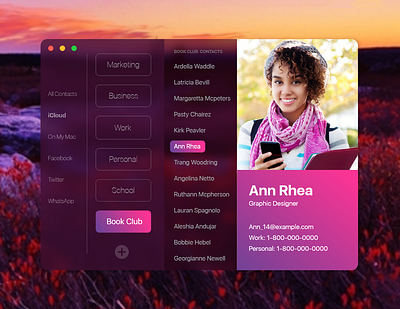 Contacts App (Throwback) app color contact design desktop app desktop design flat mac macos minimal photoshop pink purple throwback ui ux wallpaper