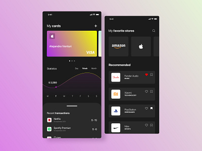 Wallet App concept clean creditcard dailyui dark app dark ui design flat interface minimal ui ux wallet app