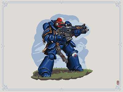 Tell it to the Ultramarines aseprite characterdesign concept art illustration pixelart pixels space marine sprite warhammer 40k