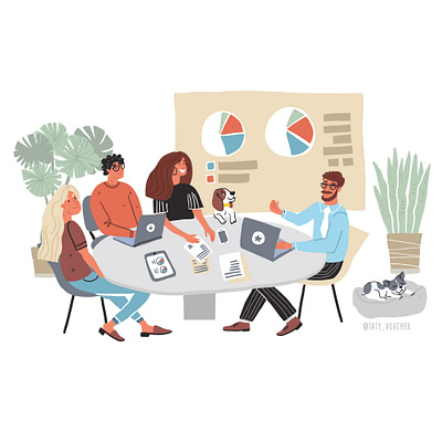 Meeting room in IT office adobe illustrator character character design cute dog dog illustration illustration illustrator it it illustration kids illustration meeting meeting room sketch taty vovchek vector vector illustration vector illustrator